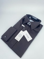 Eton Dress Shirt Mens S 15 - 38 Black Fine Twill Stretch Contemporary Fit Formal