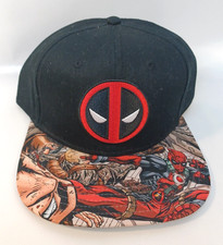 Marvel Comics DEADPOOL Hat Bioworld Adjustable Snapback Black w/ Brim Graphics
