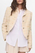 NWOT MANGO Tweed Frayed Cropped Jacket S
