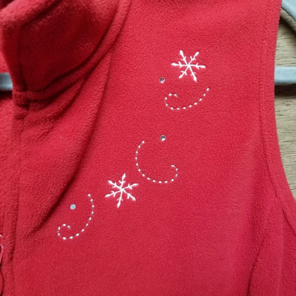 Holiday Editions Womans Size S Red Santa Christmas Zip Front Fleece Vest - Image 3 of 4