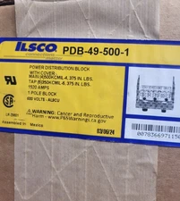 ILSCO P/N: PDB-49-500-1 POWER DISTRIBUTION BLOCK WITH COVER 1520A 1POLE 600V