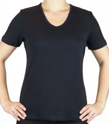 Shirt Kurzarm V-Ausschnitt reine Baumwolle formbeständig gerader Schnitt schwarz - Bild 1 von 2