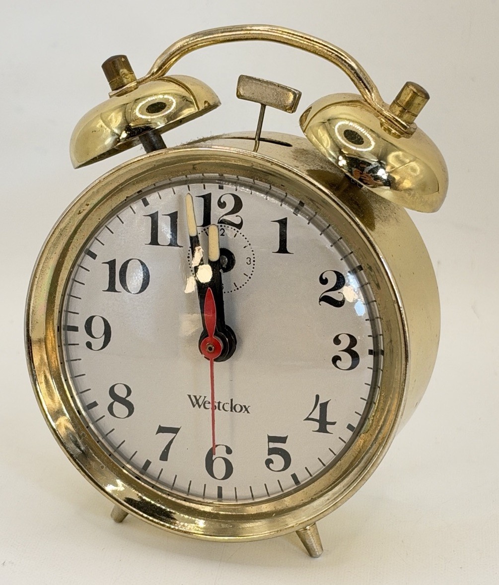 Vintage Westclox Gold Tone Twin Bell Mechanical Wind Up Alarm Clock Working 36Y