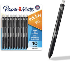 Paper Mate Inkjoy Gel Pens, Black, Medium Point 0.7Mm , Comfort Grip, 10 Count
