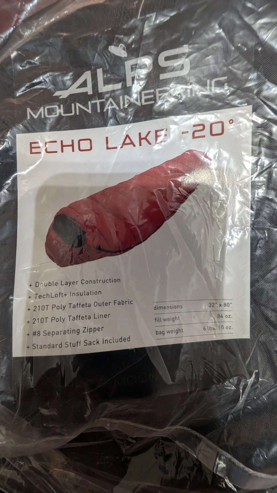 Alps Mountaineering Echo Lake -20° Sleeping Bag ( New with Tags )