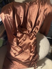 Women’s Long Sleeve Fashion Nova Dress in a silk blend and cognac color Large