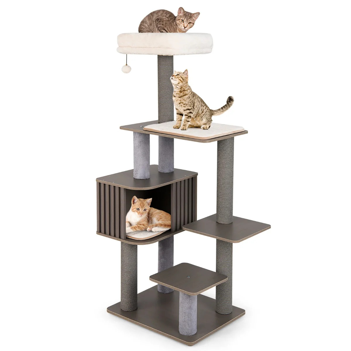 Arbre à chat multilevel 151x58x48cm tour d'escalade avec griffoir et niche