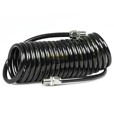 Premium 1/4" x 15' Air Compressor Coil Hose Polyurethane Coiled Swivel End Black