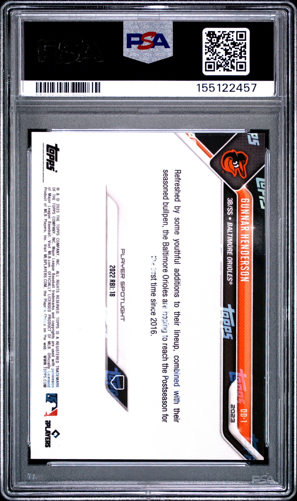 2023 TOPPS NOW ROAD TO OPENING DAY GOLD FOIL #OD1 GUNNAR HENDERSON RC /23 PSA 9 view 2