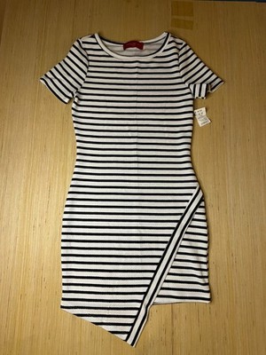 AKIRA CHICAGO Women's Red Label Bodycon Dress Medium White/Black Striped NWT
