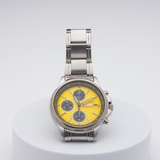 Vintage Seiko Quartz Gents Chronograph 7T92-0BA0 Yellow Dial Wristwatch Working
