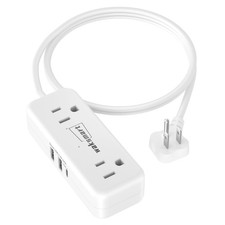 3 Feet Flat Plug Extension Cord with 4 AC Outlets 3 USB Ports Power Strip