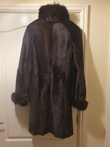 Sportmax Lambskin Shearling With Fur Trim Coat Brown UK 12 - Picture 2 of 11