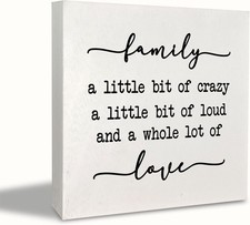 KEUSPI Family Signs for Home Decor Farmhouse 5x5inch, a Little Bit of -white