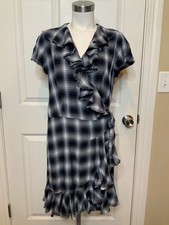Denim & Supply Ralph Lauren Blue Plaid Ruffle Wrap Dress NWT $125, Size M
