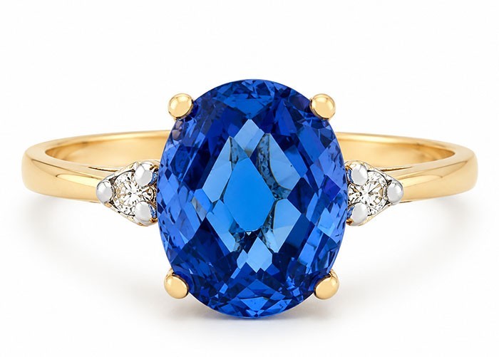 GENUINE 3.65 Cts ROYAL BLUE TOPAZ & DIAMOND RING 10K GOLD - Free Certificate