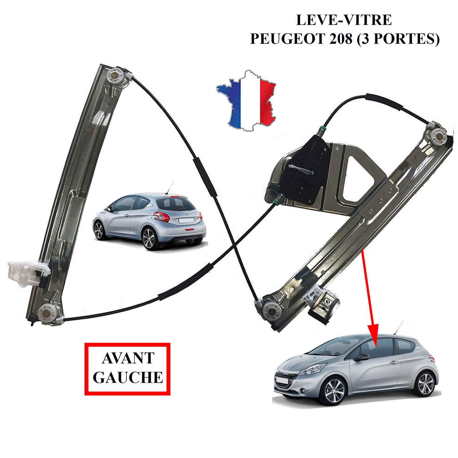 Mécanisme lève-vitre électrique avant gauche à haute durabilité pour 208