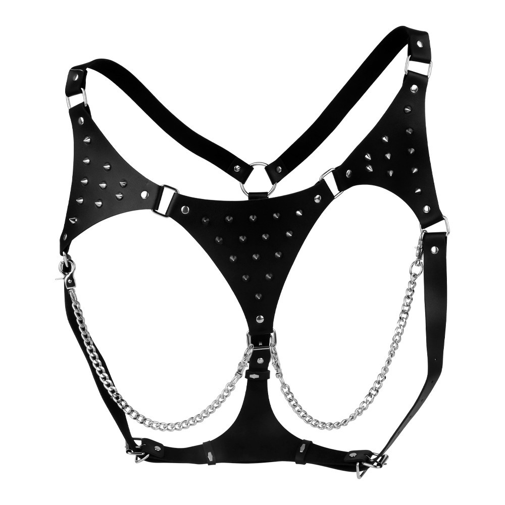 QKKQ Chain PU Leather Corset Lingerie Sexy Bra Waist Cincher for Roleplay
