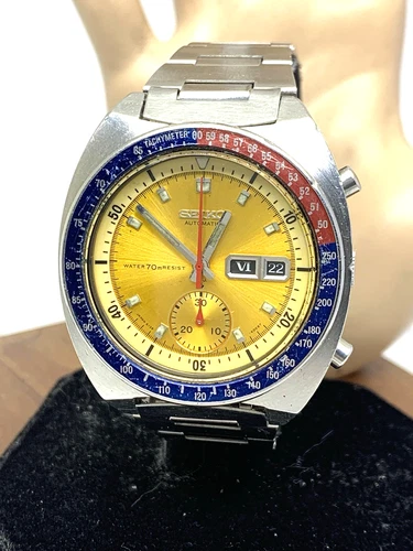 Seiko Men's Watch 6139-6005 True Pogue Vintage Automatic Day Date Yellow Dial