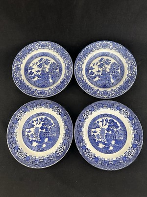 Set 4 Vintage englisches Weidenmuster blau-weiß Dessert Sandwich Teller