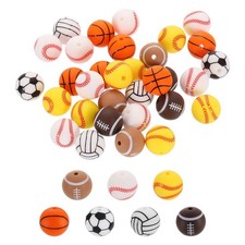 100Pcs Sports Ball Beads 15mm Silicone Round Spacer Focal Beads 7 Styles