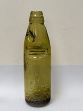 59464 Old Antique Glass Bottle Mineral Codd Patent Amber Williams Leicester