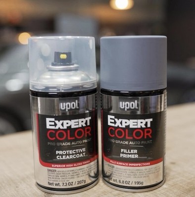 U-POL Expert Color Filler Primer (1) + Protective Clearcoat (1) Auto Spray Paint