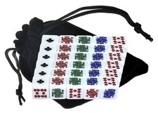 30 White Poker Dice 16mm Clubs Ace High Contrast Multi-Color Symbols w/Pouch