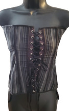 BLACK STRIPED BONED CORSET WITH PINK SILKY INSIDE 15 HOOK EYES SIZE SMALL