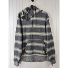 NWOT Quiksilver Mens XL Striped Hoodie Gray Yellow Blue Surf Pullover Beach