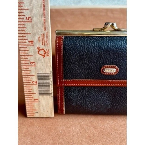 Cartera Monedero Bally Vintage Doble Plegable Cuero Marrón Negro Cierre Kisslock Foto 3 de 4