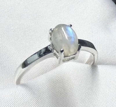 Ring 925 Silber Gr. 17,8 (56)  Mondstein Cab. mit Blauschimmer Krallenfassung - Bild 1 von 4
