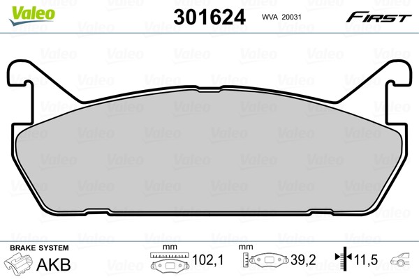 VALEO-OE 301624-OE Brake Pad Set, disc brake for DAIHATSU,MAZDA,SUZUKI