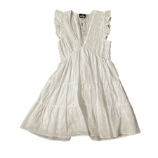 Zula Trinity Dress Ivory White Smocked Tiered Ruffle Mini Dress Large NWT