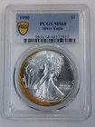 1990 MS68 American Silver Eagle Pcgs Graded Crescent Toned