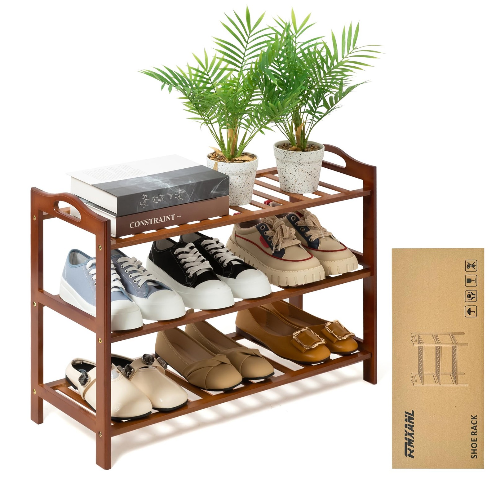 3 Tier Bamboo Shoe Rack Organizer with Free Standing Storage Shelf