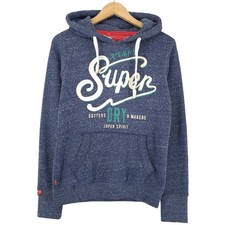 Vintage Superdry Hoodie Pullover Sweatshirt Women Blue Cotton Bt8 Size S