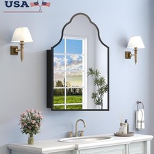 Wall Mounted Medicine Cabinet Mirror Storage Shelves Art Curved Design New