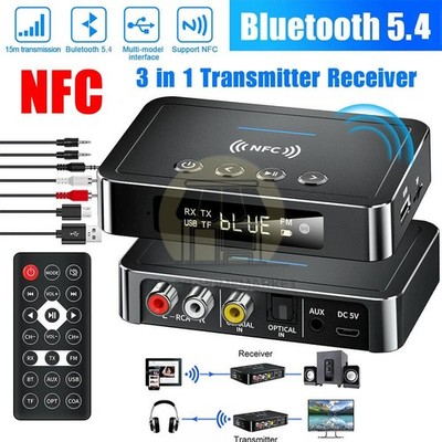 NFC Bluetooth Transmitter Receiver 3.5mm AUX To 2 RCA Wireless Audio Adapter USA