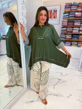 Olive Green Ethnic Kurta Top  Printed Palazzo Pant Co-Ord Set for Women