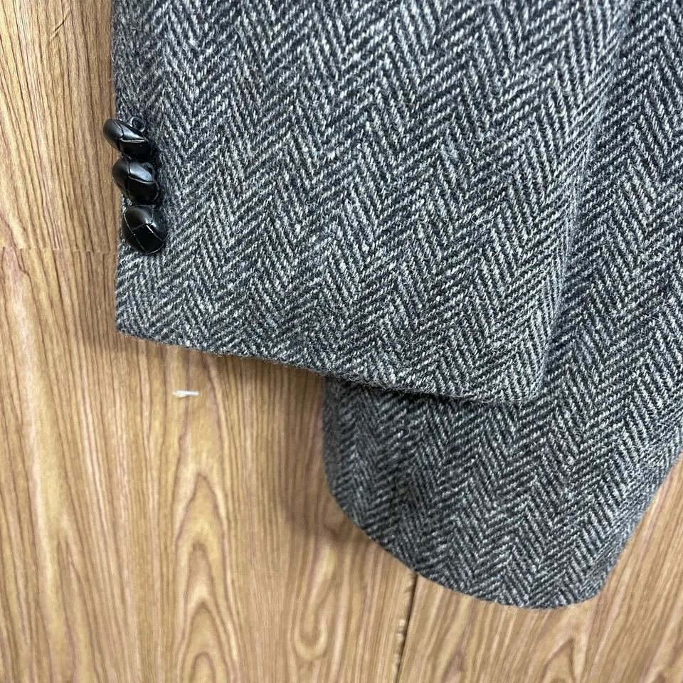 Abrigo Deportivo Croft and Barrow Para Hombre 44L Gris Texturizado Tweed Cuero Negro Botones Foto 4 de 4