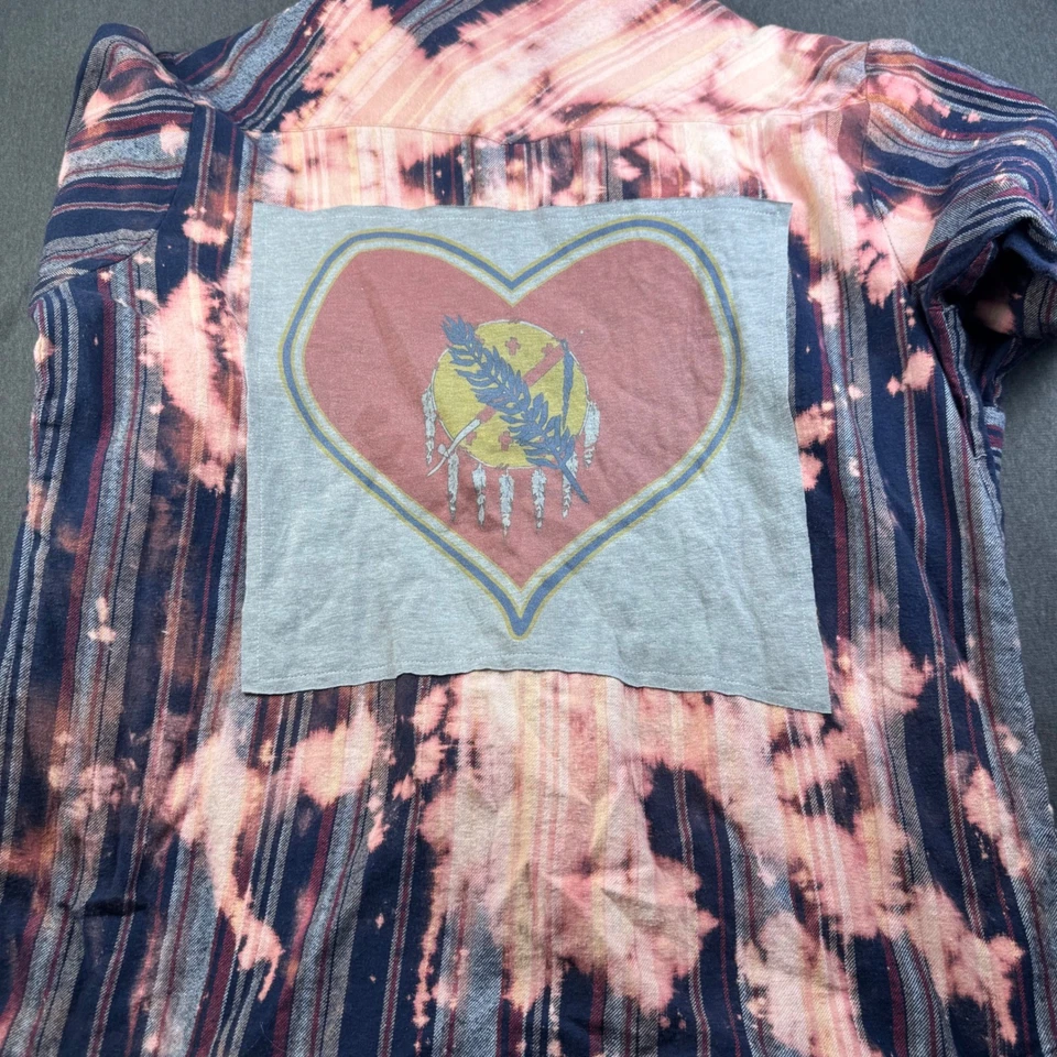Bleached Plaid Western Shirt Heart Graphic Flannel Long Sleeve Button Up - Image 3 of 4