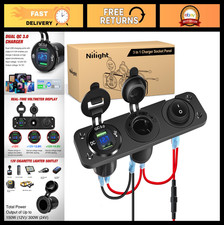 4-in-1 Charger Socket Switch Panel  Dual USB, LED Voltmeter, Cigarette Lighter