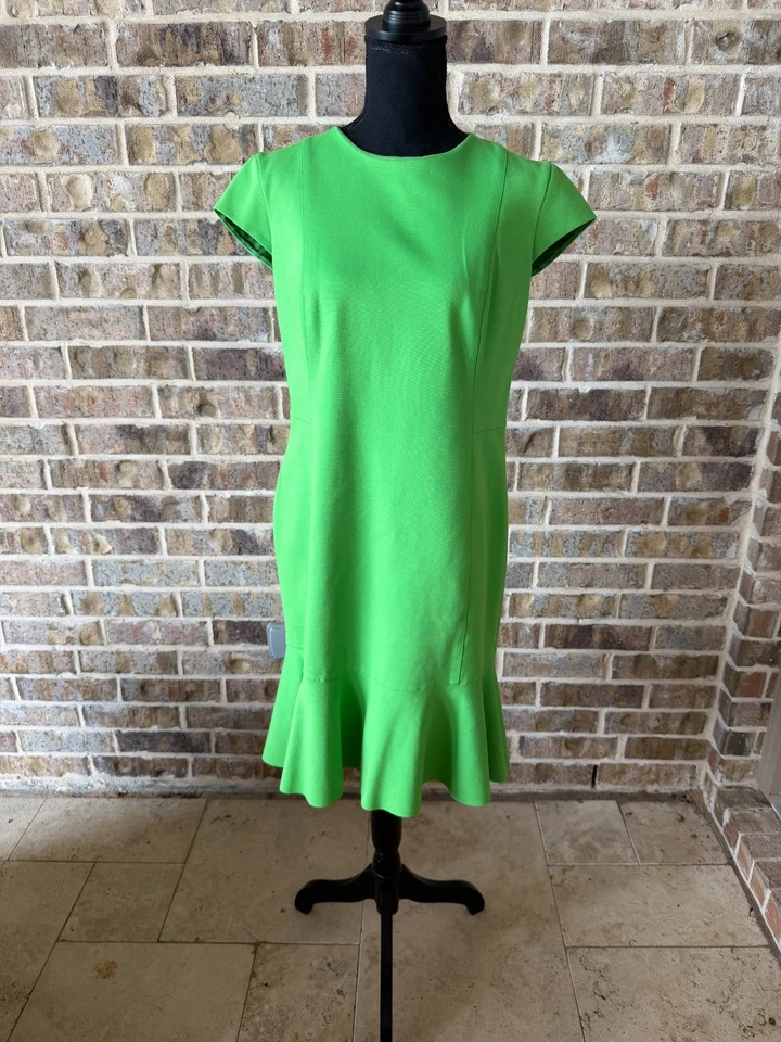 Vestido Akris Punto Mujer 12 Verde Lima Manga Gorra Acanalado Cambio Cremallera Espalda Preppy Foto 3 de 4