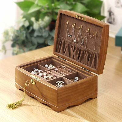 Wooden Jewelry Box with Lock Jewelry Organizer for Women and