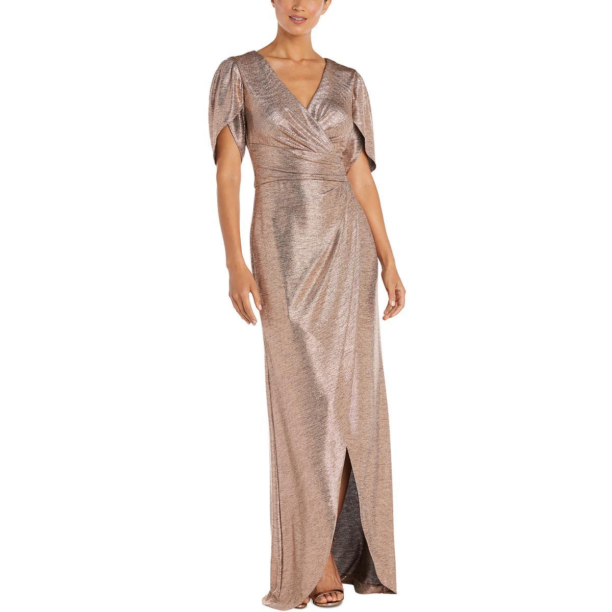 Женское макси-платье с развевающимися рукавами Nightway Womens Gold Metallic 6 BHFO 6498