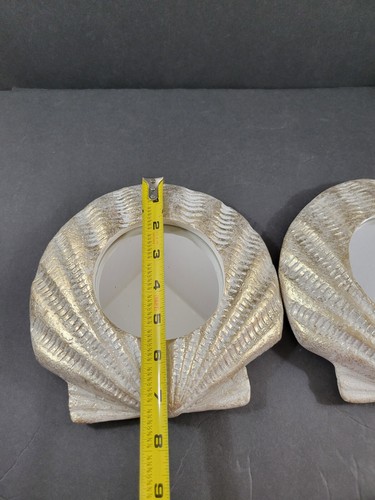 2 Clam Shell Accent Mirrors White Textured Ceramic Brushed Gold Glitter 8" - Picture 8 of 11
