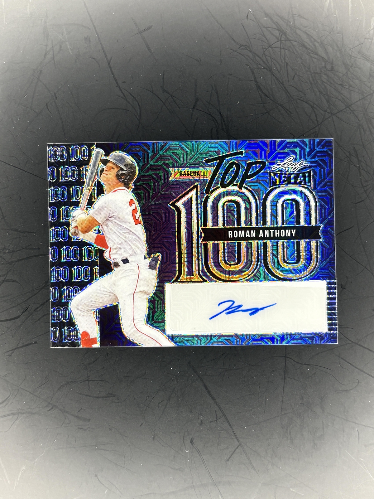2023 Leaf Metal #T1-RA1 Roman Anthony Top 100 Autographs Blue Mojo #/6