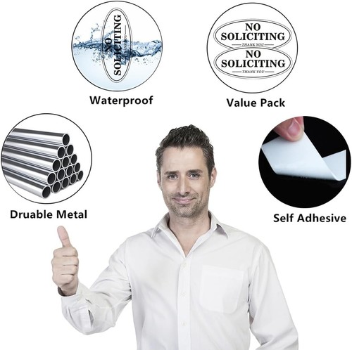 Self-Adhesive 7" x 3" Oval No Soliciting Metal Signs - 2 Pack for Home & Office - Picture 7 of 11