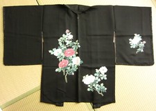 Giacca giapponese Haori Nero kimono Nuovo Vintage 100%seta Ottimo per Regalo